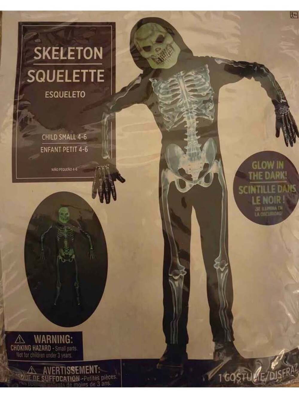 Glow in the Dark Skeleton Costume Child Small 4-6